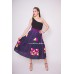 Boho Style Embroidered Maxi Skirt Navy Blue with Pink/Yellow Embroidery